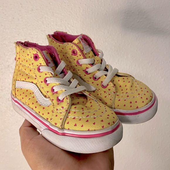 Vans Off The Wall Toddler Yellow Pink Heart Canvas High Top Shoes Sneakers - Picture 1 of 5
